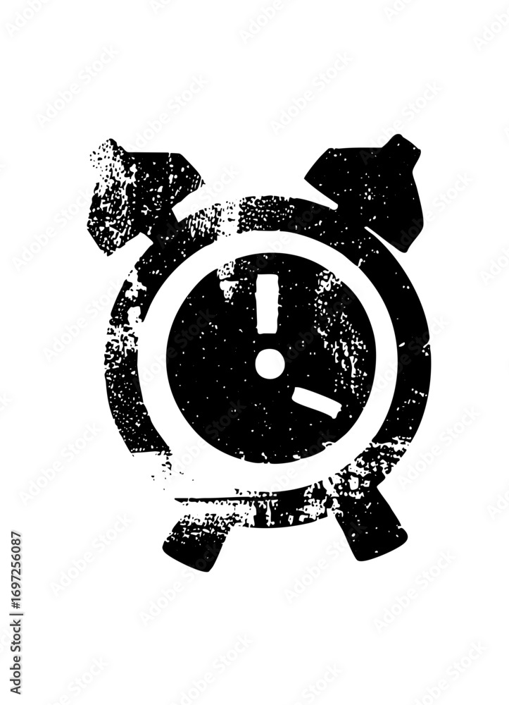 Poster vector distressed alarm clock with a warning symbol.