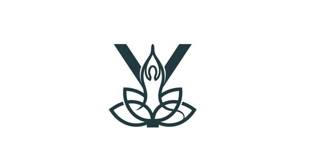 Yoga Inspired Monogram Logo Featuring Letter V Surrounded by Lotus Flower Art