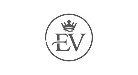 Elegant initial EV logo with a majestic crown and circular frame for brand identity