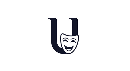 Elegant letter U logo design featuring theatrical mask and smiling expression art