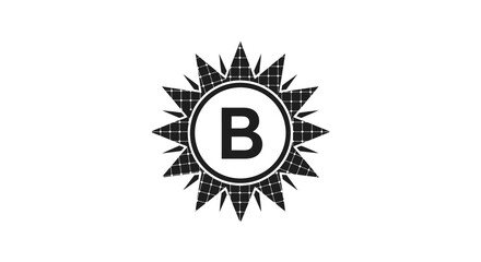 Abstract letter B logo with solar panel pattern design, renewable energy concept emblem