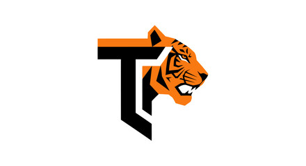 Bold tiger head integrated with letter T representing power and sharp graphic illustration