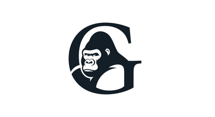 Illustrative representation of a strong gorilla combined with the letter G in monochrome design