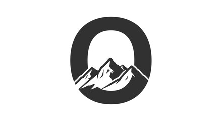 Letter O with Mountain Peaks Silhouette for Adventure and Nature Brand Identity