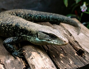 Lizard on weathered wooden planks