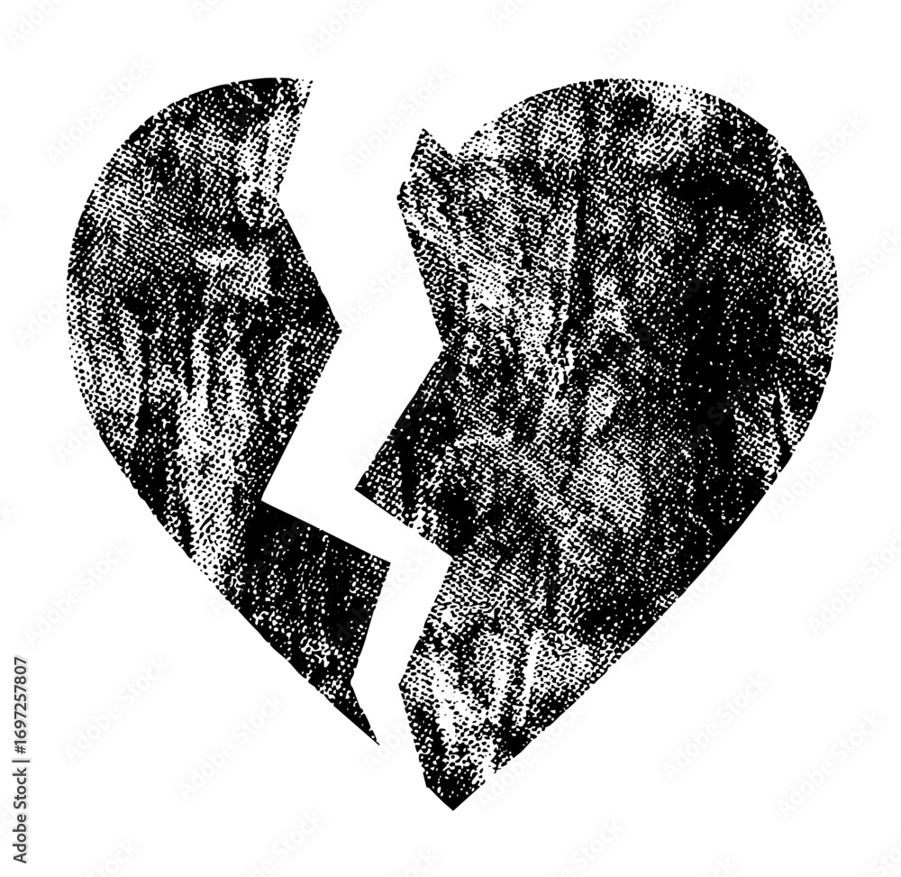 Poster vector distressed broken heart with textured effect.