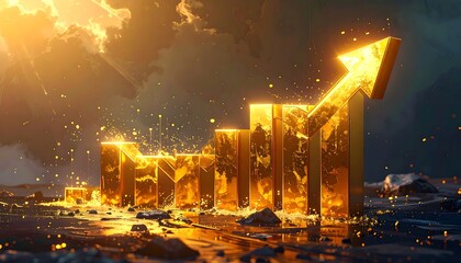 Golden chart soaring upward in dramatic scene
