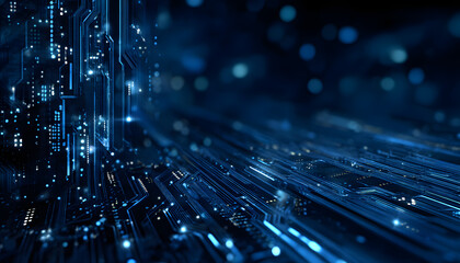 High-tech circuit board background, abstract digitaltechnology presentations, lectronic components, digial infrastructure, blue teh theme, modern electronic evolution expansion backgound image
