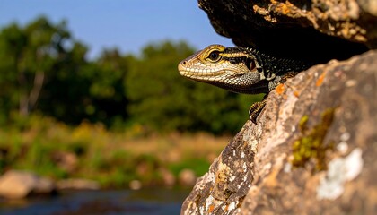 Lizard peeking from rock face