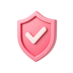 Pink shield with checkmark symbol for security protection and safety assurance