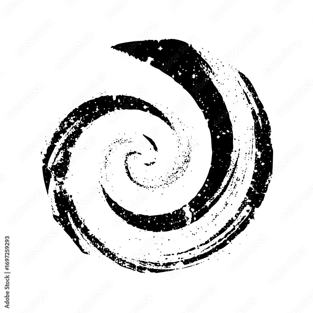 Poster vector dynamic spiral brushstroke with textured edges.