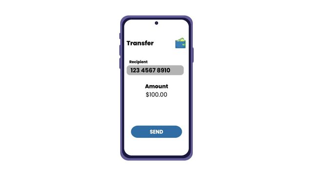 Conceptual illustration of sending a financial payment using a modern banking smartphone app