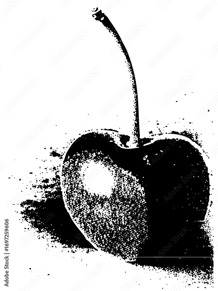 Poster vector detailed of a single cherry with a stem and highlight.