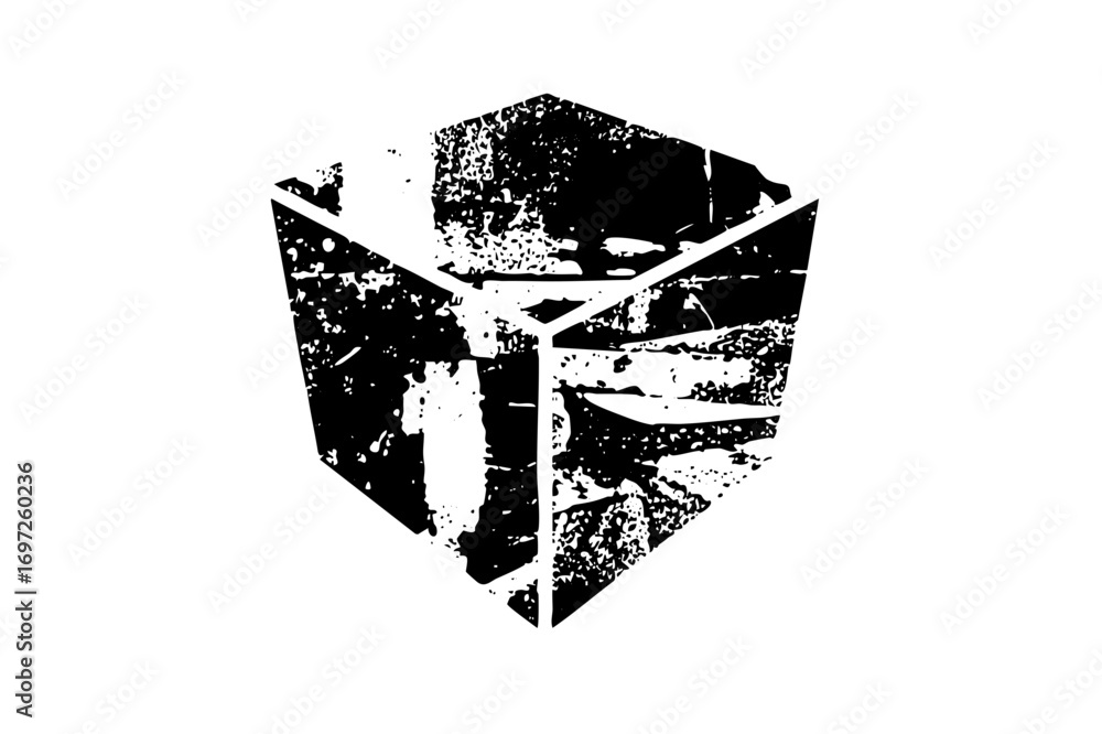 Poster vector abstract geometric emblem features fractured polygonal shapes.