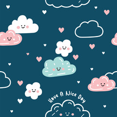 Happy Cloud Character Seamless Pattern for Kids Print