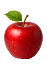  Shiny Red Apple with Green Leaf Isolated on White Background – Realistic Fruit Illustration