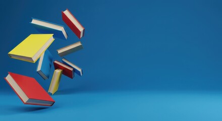 Floating Books on Blue Background