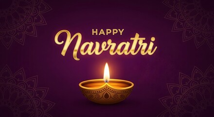 Happy navratri celebration with glowing diya and festive background