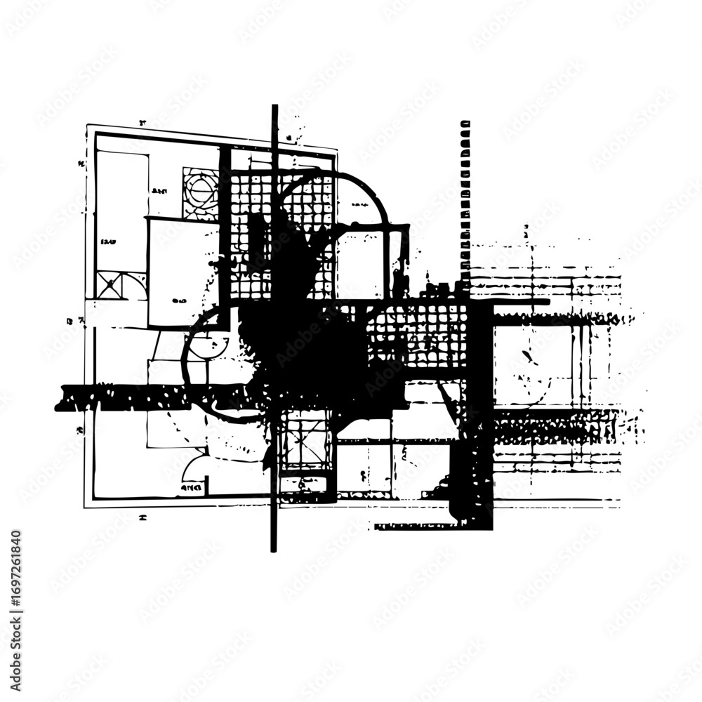 Poster vector abstract architectural blueprint with geometric shapes.