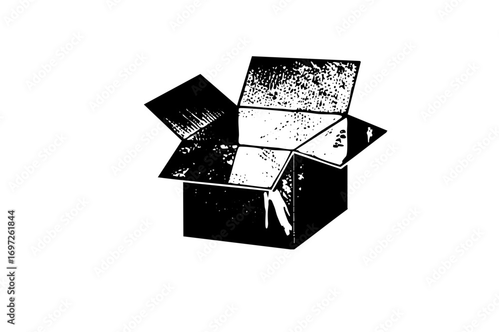 Poster vector open cardboard box with textured fill