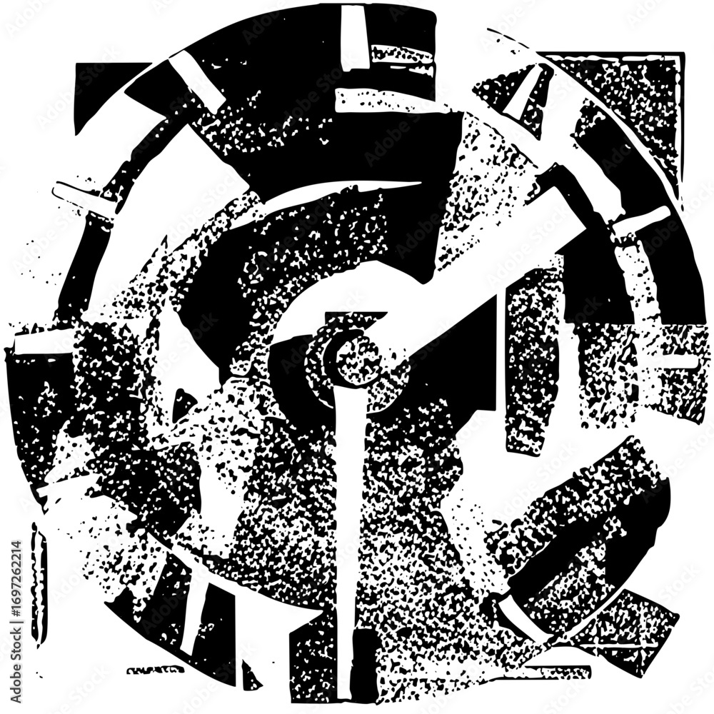 Poster vector abstract geometric featuring intersecting arcs and a central sphere.
