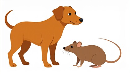 brown dog and rat cartoon vector illustration