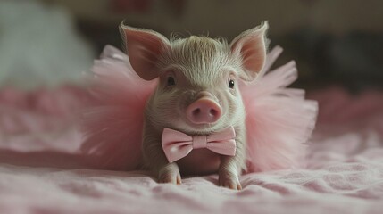 Pink piglet in a tutu and bow tie