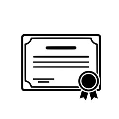 Certificate document with award seal vector icon representing education, achievement, and official recognition