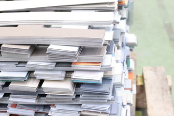 Metal Steel sheets in warehouse, rolled metal product. aluminum metal sheet, stock materials in the...