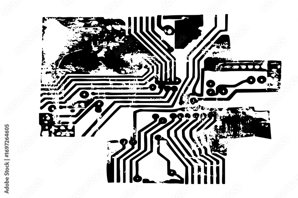 Poster vector intricate circuit board with connected pathways.