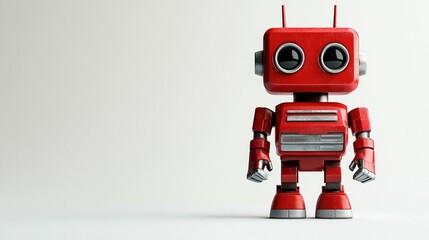 Red robot toy, retro style, against white background