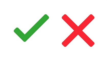 Two simple icons, a green check mark and a red cross