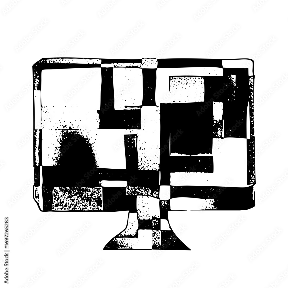 Poster vector abstract monitor with glitch effect.