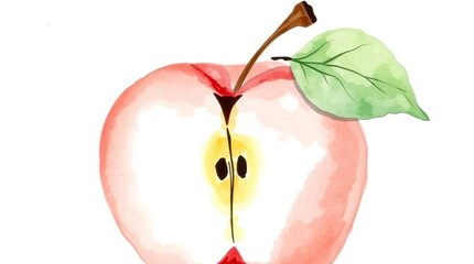 Watercolor Half Apple with Red Fruit.