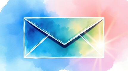 Watercolor Email Icon with Pastel Background.