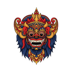 Traditional Balinese mask illustration with intricate red details
