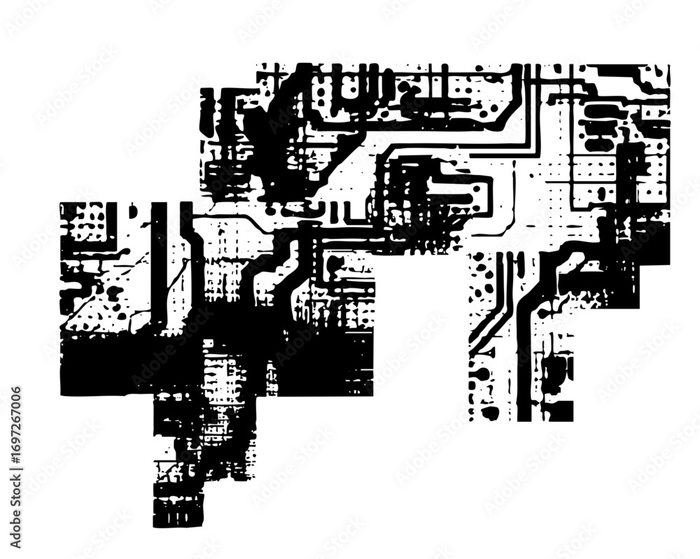 Poster vector intricate circuit board with geometric shapes.
