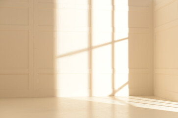 empty light wall and floor with light and shadow from windows
