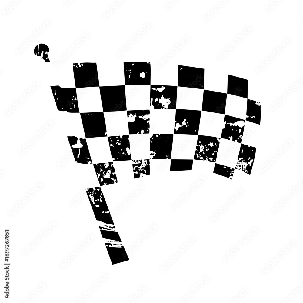 Poster vector waving checkered flag with distressed texture.