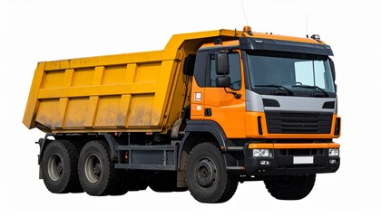 Orange Dump Truck Isolated on White Background