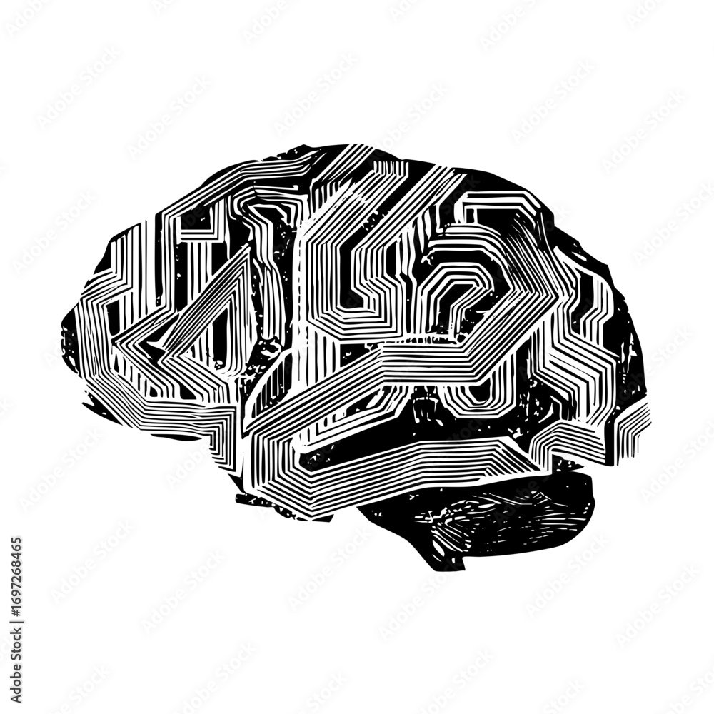 Poster vector intricate brain with circuit .