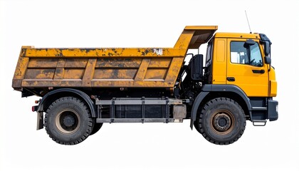 Yellow Dump Truck Isolated on White Background