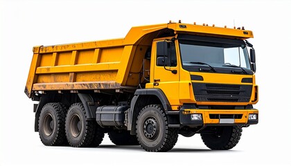 Yellow Dump Truck Isolated on White Background