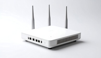 A white square network device with three antenna