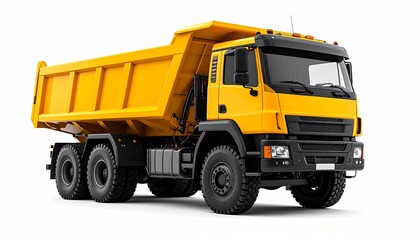 Yellow Dump Truck Isolated on White Background
