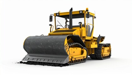 Fototapeta premium Yellow Road Grader Working, Isolated on White Background