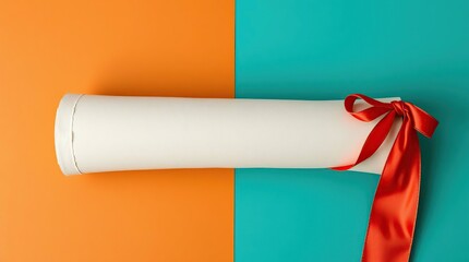 White Diploma with Red Ribbon, and Graduation.