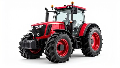 Obraz premium Red Tractor Isolated on White Background