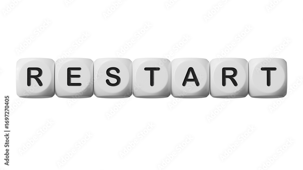 Poster wooden blocks with the text: restart. new business relaunch startup concept.supports png files with 