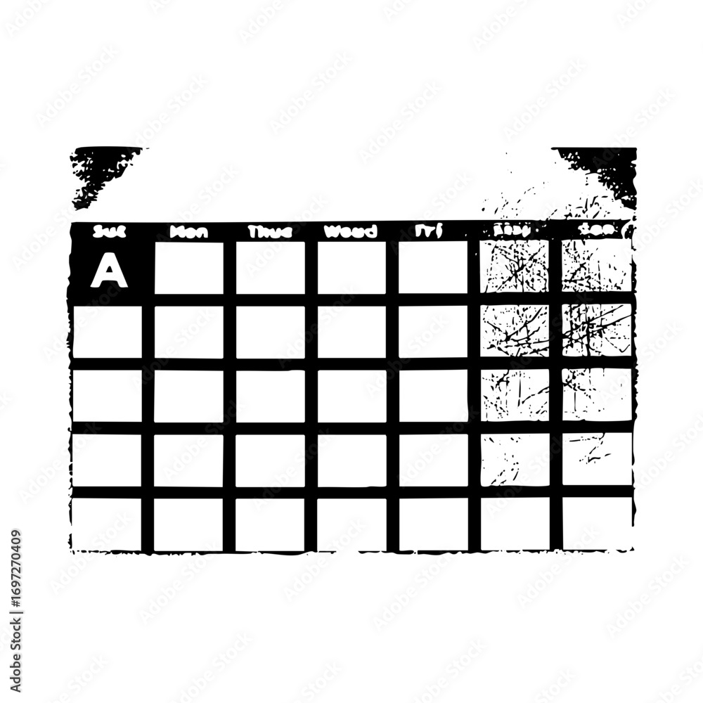 Aufkleber vector minimalist calendar grid with distressed texture and letter a.